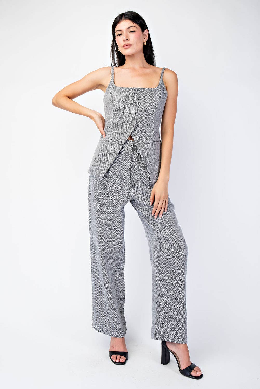 Margot Herringbone Woven Trousers Gray