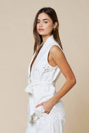 Floral Embroidered Vest Off White