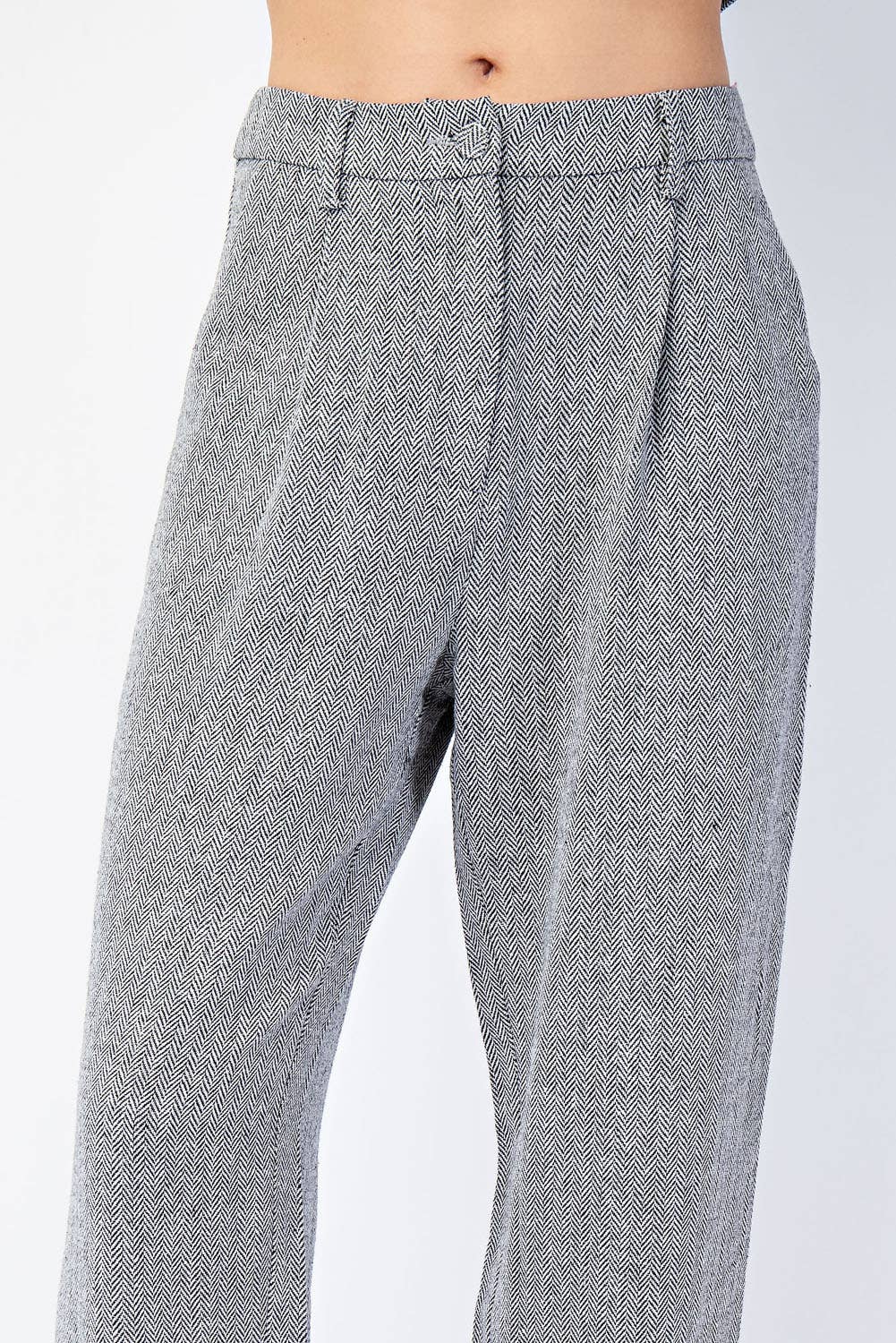 Herringbone Woven Trousers Grey