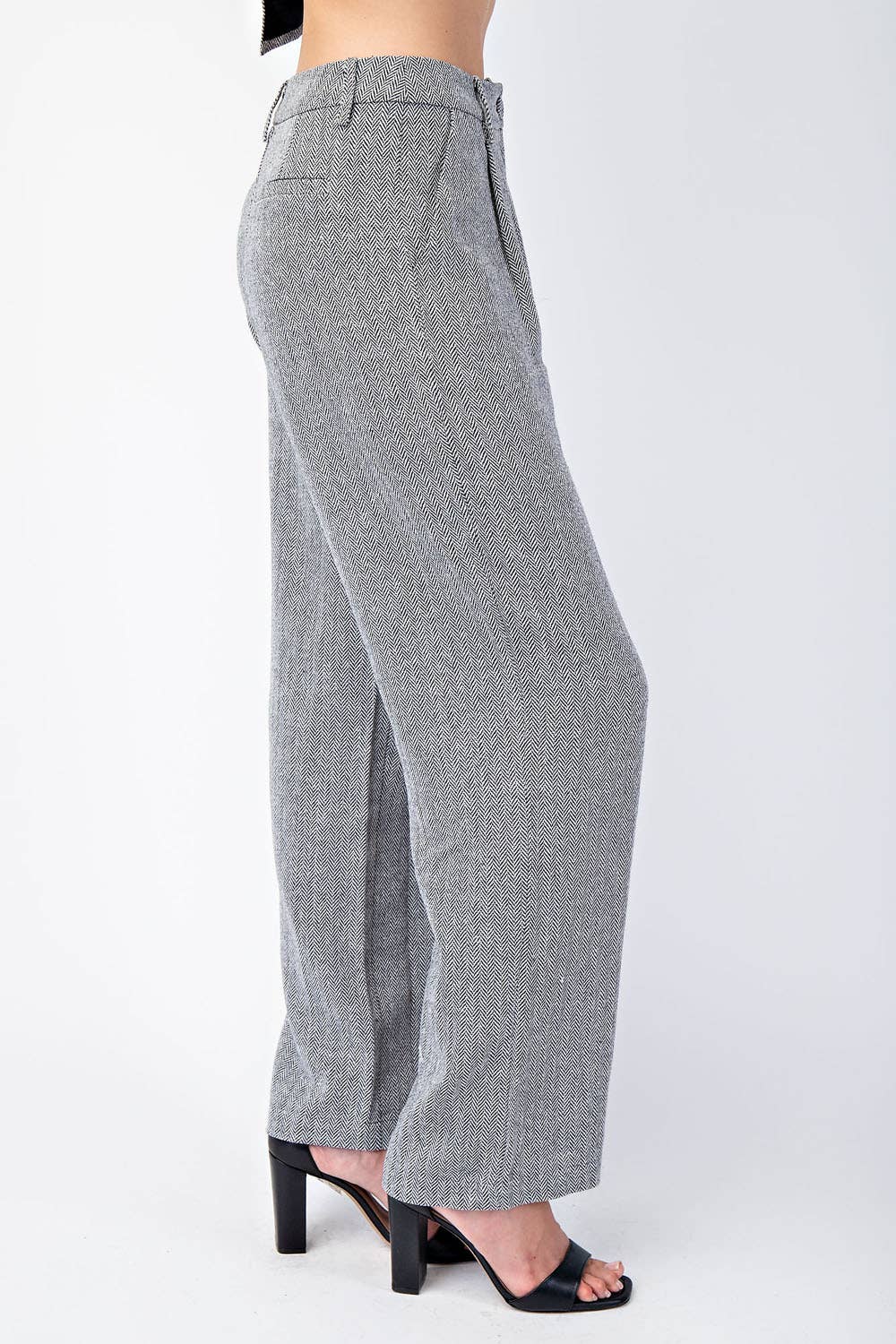 Herringbone Woven Trousers Grey