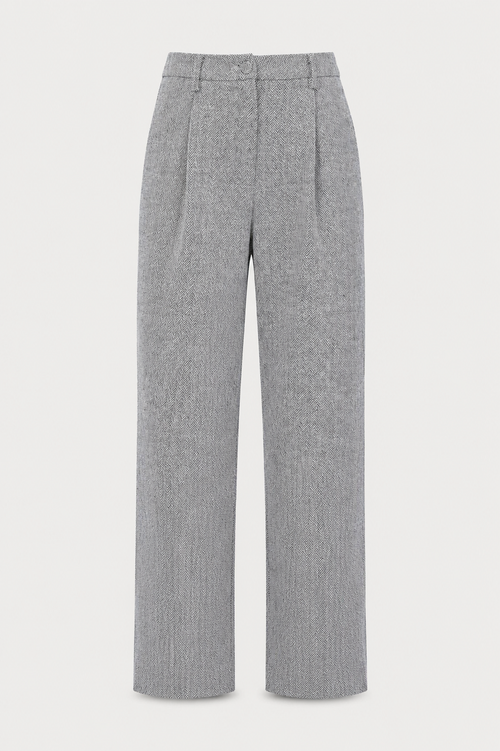 Margot Herringbone Woven Trousers Gray