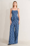 Polka Dot Denim Top