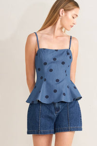 Polka Dot Denim Top